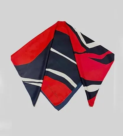 1980s CHRISTIAN DIOR GEOMETRIC ABSTRACT ROSE SILK SCARF BABUSHKA