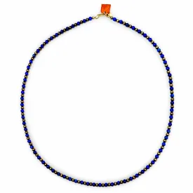 1990’S 24 INCH ROUND BEADED LAPIS LAZULI & STERLING SILVER NECKLACE