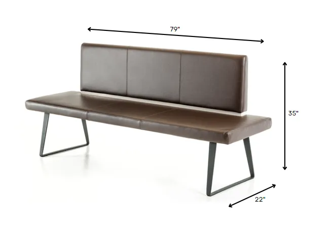 79" Brown and Black Upholstered Faux Leather Bench