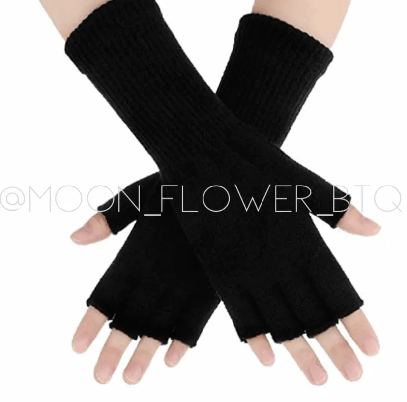 Black Stretchy Fingerless Winter Gloves