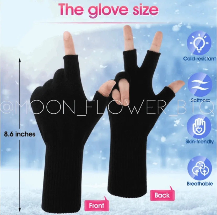 Black Stretchy Fingerless Winter Gloves