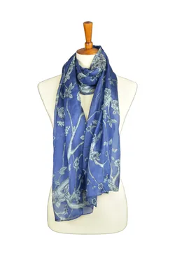 Blue Cherry Blossom Silk Scarf