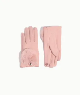 Blush Wool Driving Glove with Faux Fur Detail