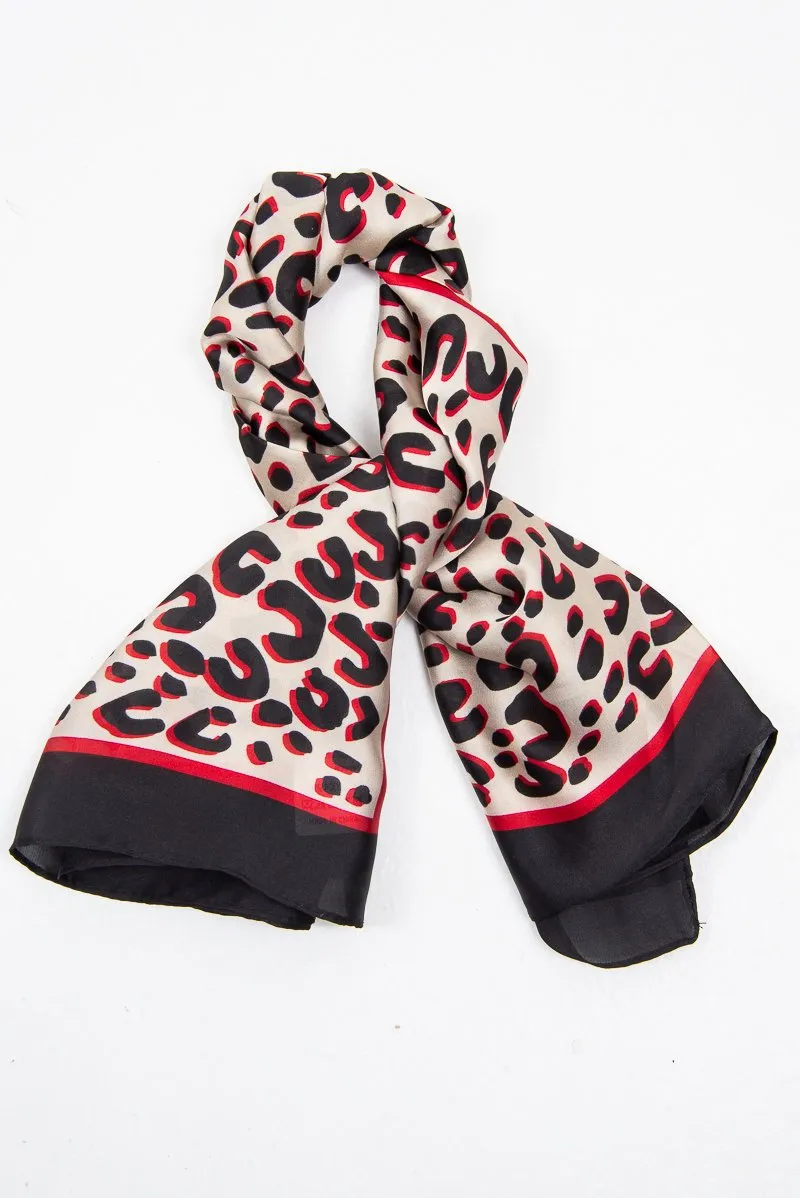 Brown Red Leopard Print Chiffon Scarf - Aaleigha