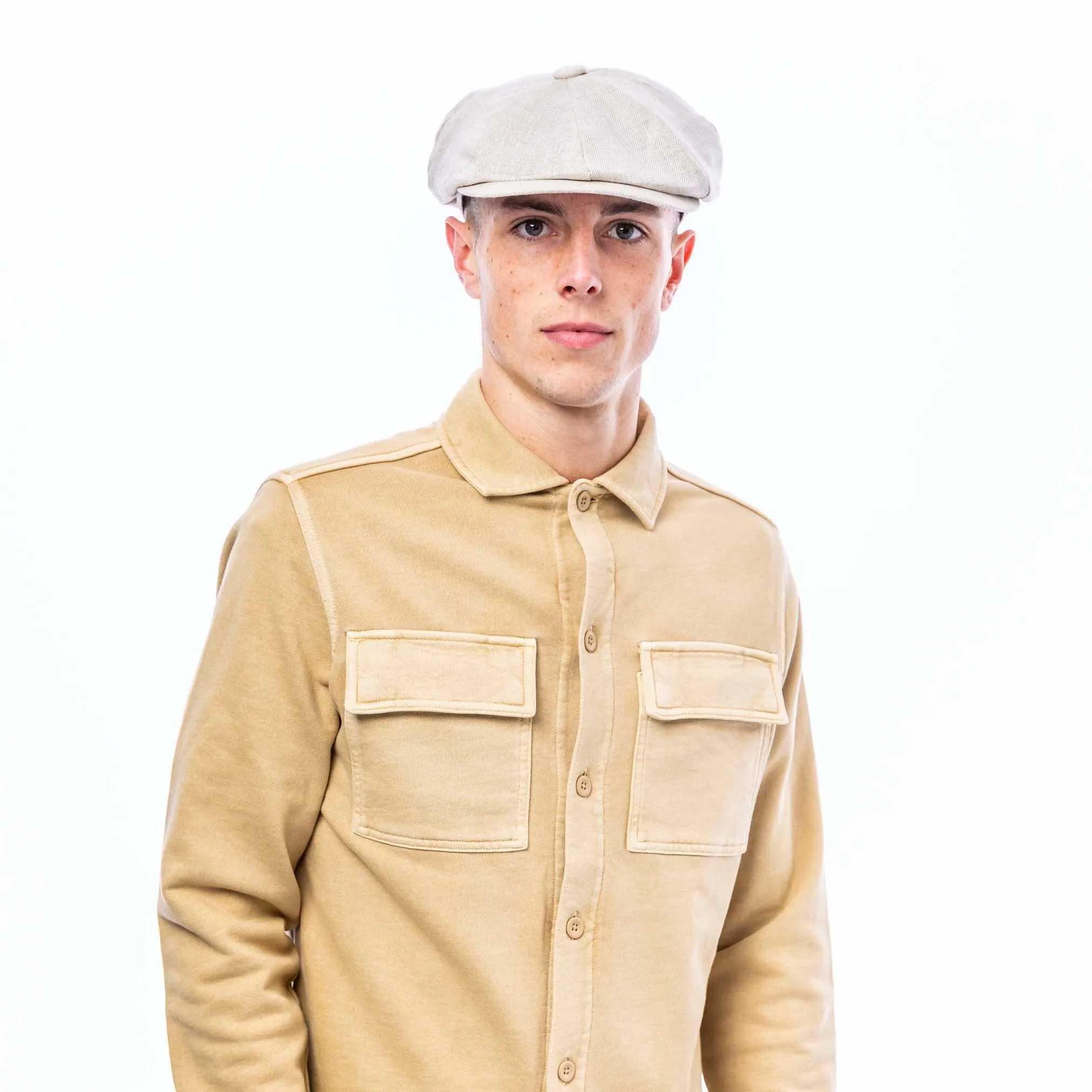 Carlyle Herringbone Linen Newsboy Cap