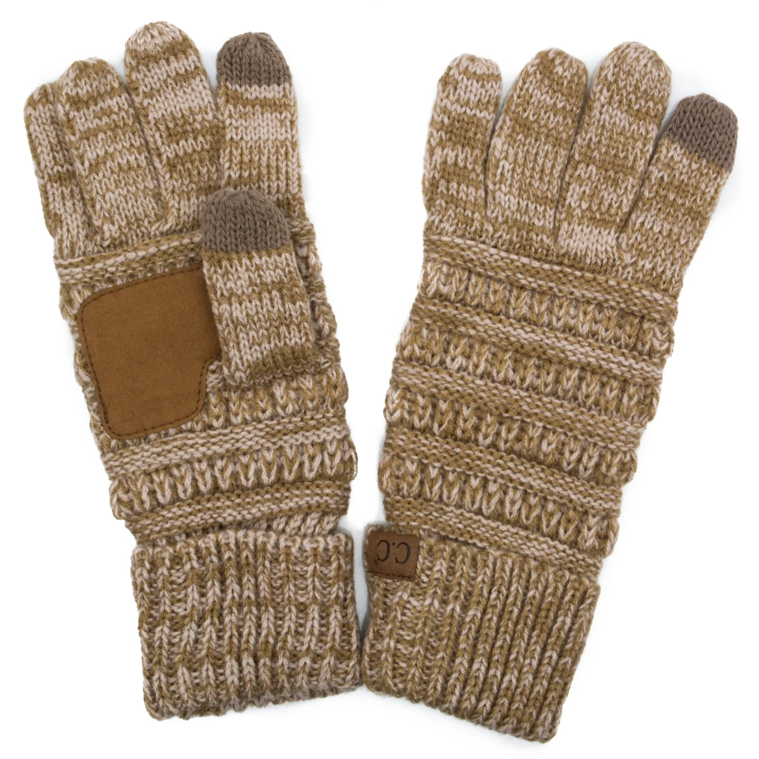 C.C G800 - Unisex Cable Knit Winter Warm Anti-Slip Two-Toned Touchscreen Texting Gloves