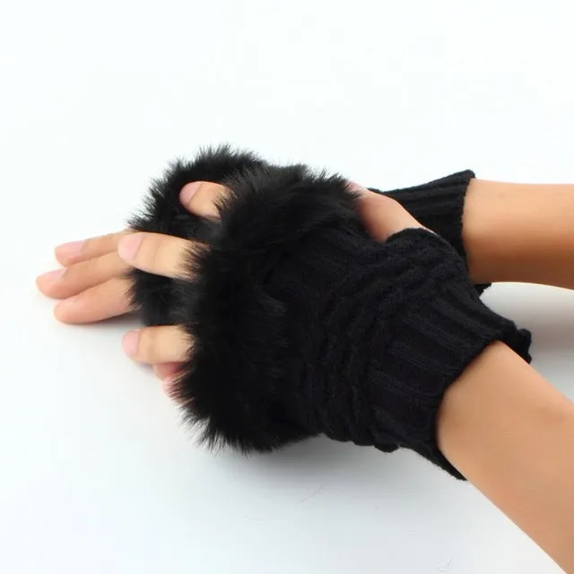 Cute Faux Fur Fingerless Gloves