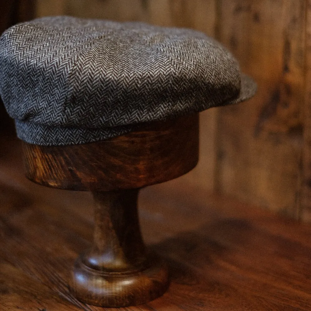 Eight Piece Classic Gray Herringbone Wool Newsboy Hat