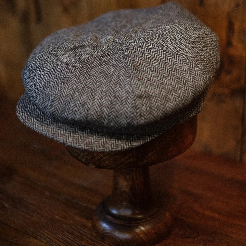 Eight Piece Classic Gray Herringbone Wool Newsboy Hat