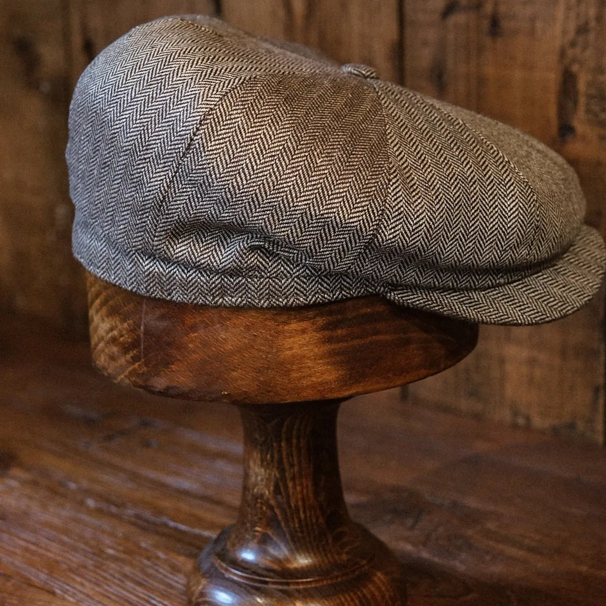 Eight Piece Grey Herringbone Linen Newsboy Cap