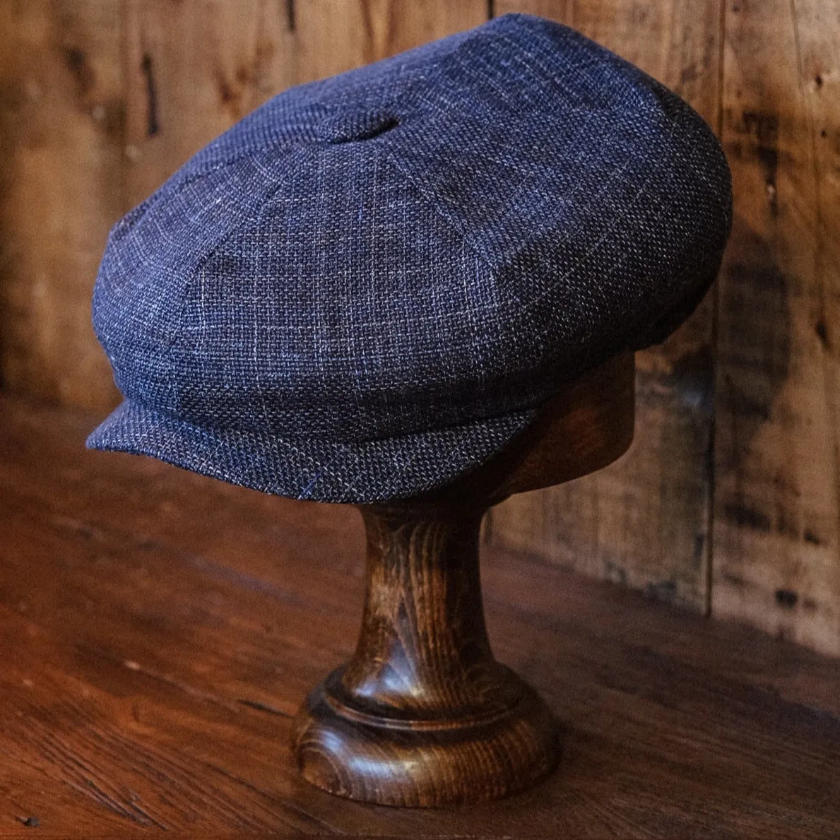 Eight Piece Navy Hopsack Linen Newsboy Cap