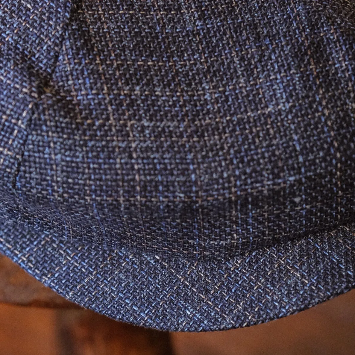 Eight Piece Navy Hopsack Linen Newsboy Cap