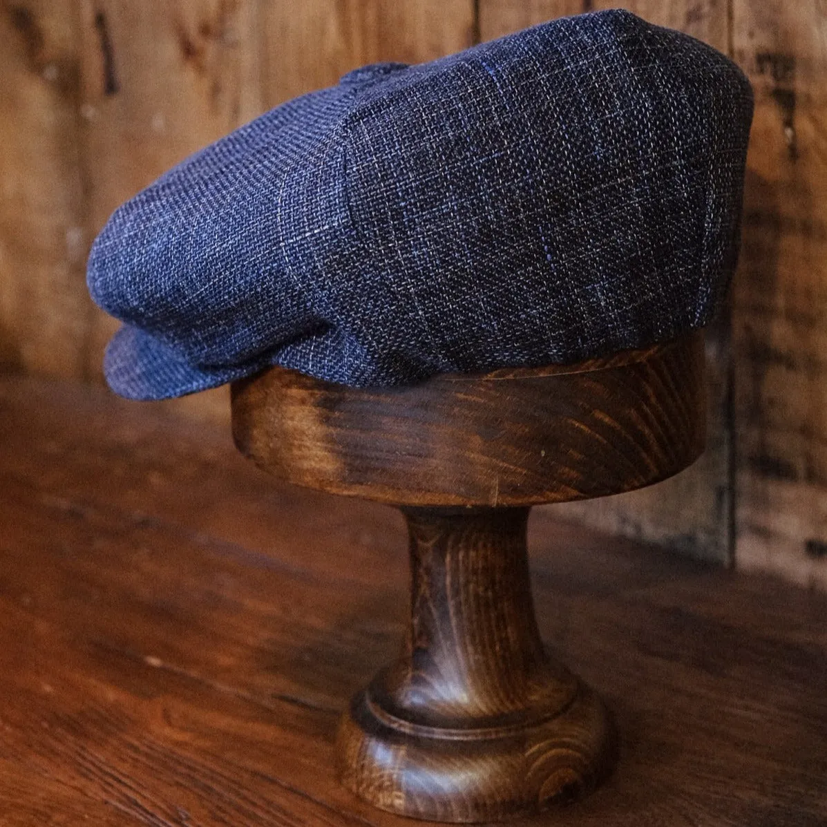 Eight Piece Navy Hopsack Linen Newsboy Cap