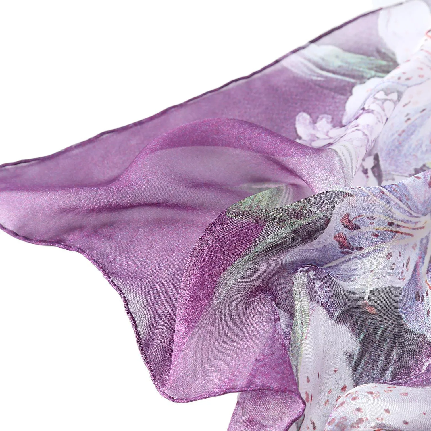 Extra Wide High Quality Silk Chiffon Scarf Purple Theme Lily Print SCH501