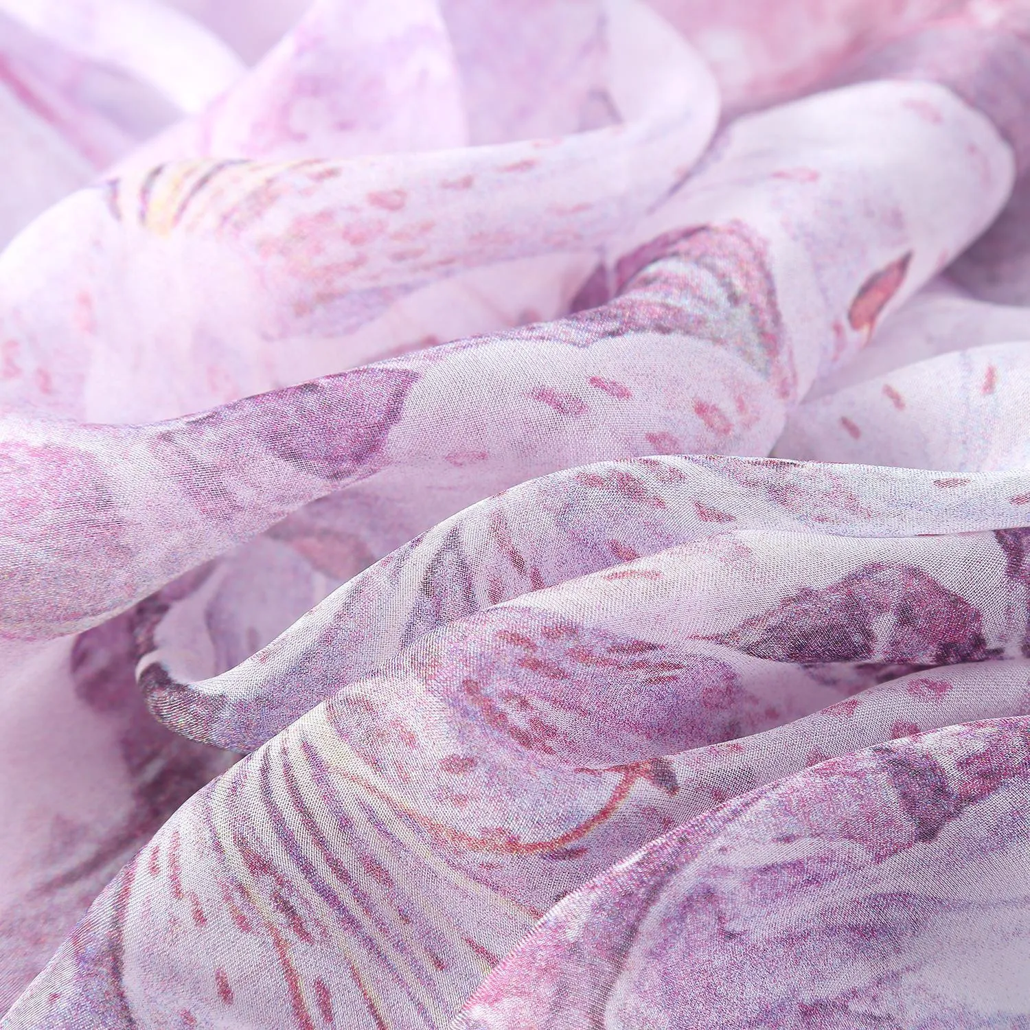 Extra Wide High Quality Silk Chiffon Scarf Purple Theme Lily Print SCH501