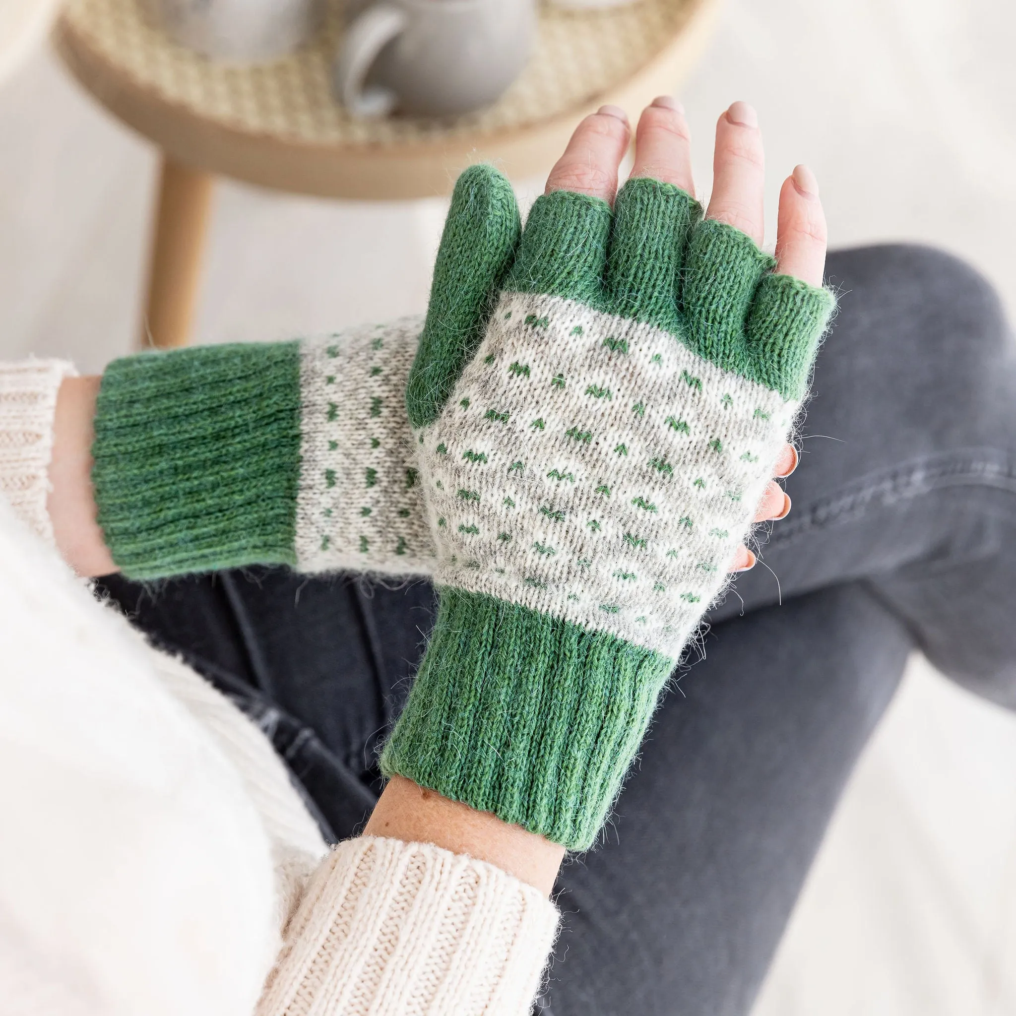 Fingerless Angora Fairisle Gloves