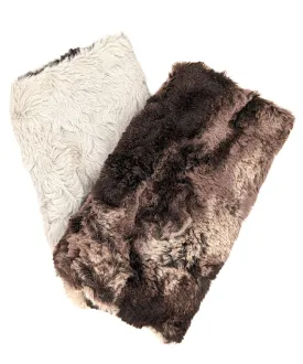 Fingerless / Texting Gloves, Reversible - Luxury Faux Fur in Mocha