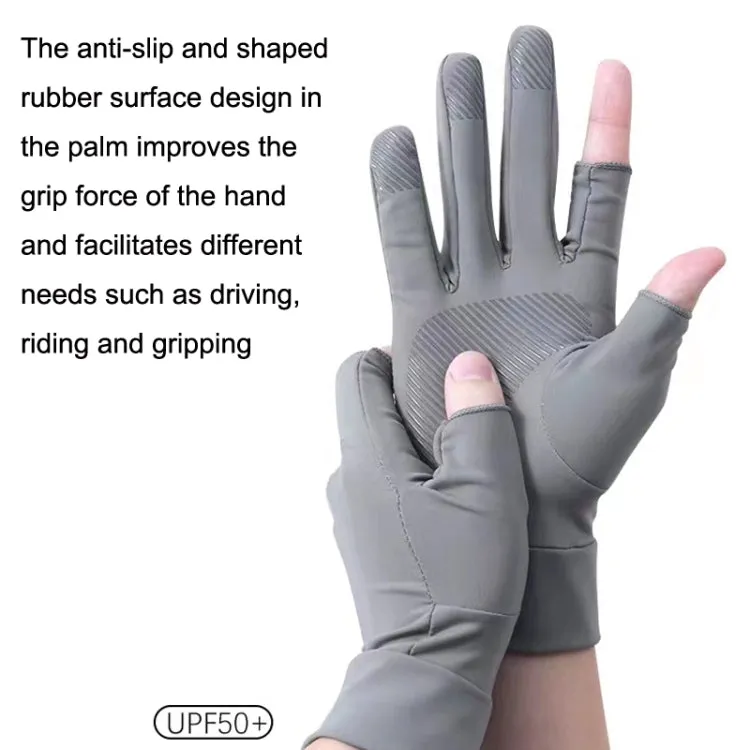 Free Code Summer Ice Silk Thin Sunscreen Gloves Fishing Non-slip Takeaway Rider Gloves(Two Finger Gray)