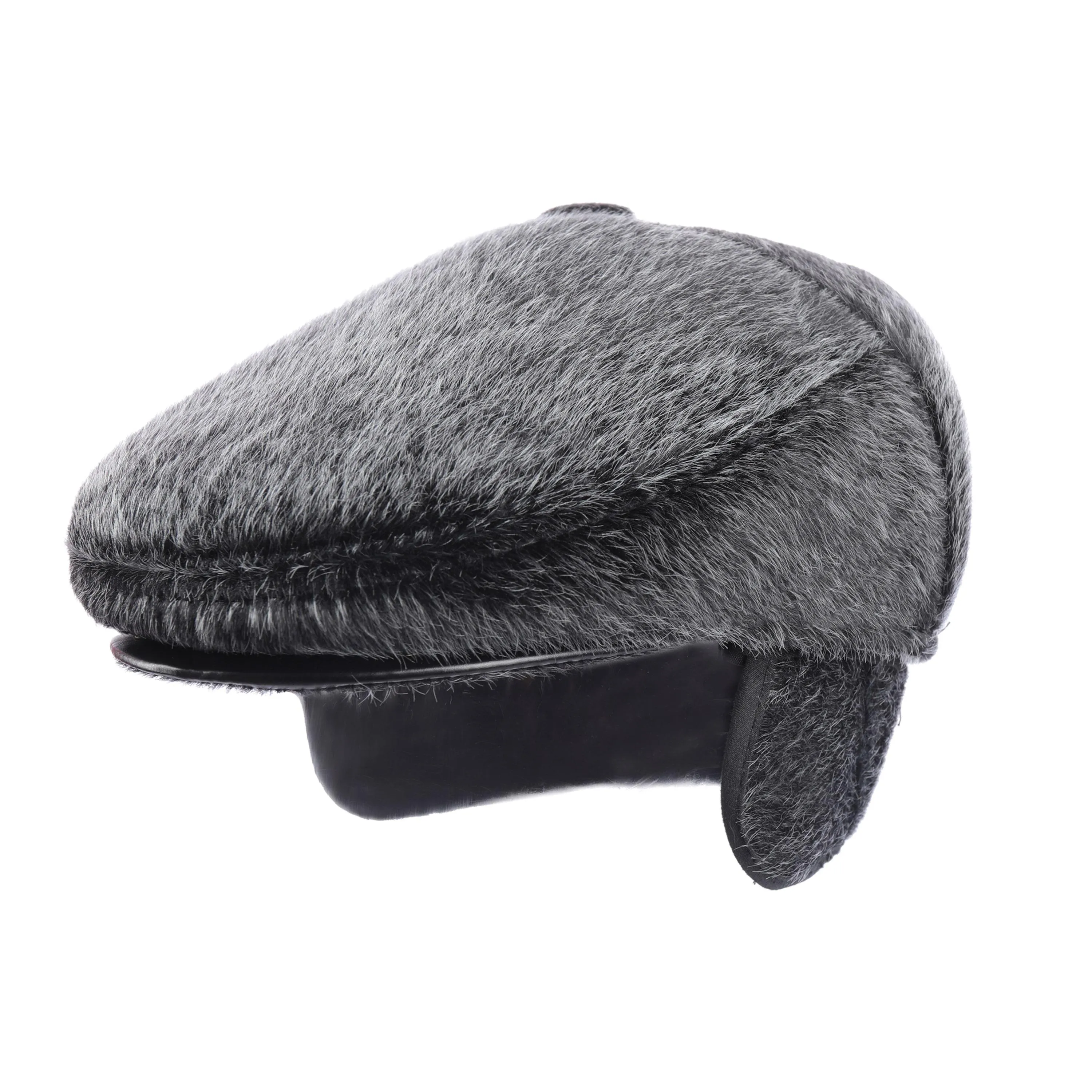 FUR STORY Faux Fur Men Hat Fuzzy Newsboy Cap Gatsby with Earflaps Flat Hat Winter Scally Ivy Cabbie Hats for Men 21620