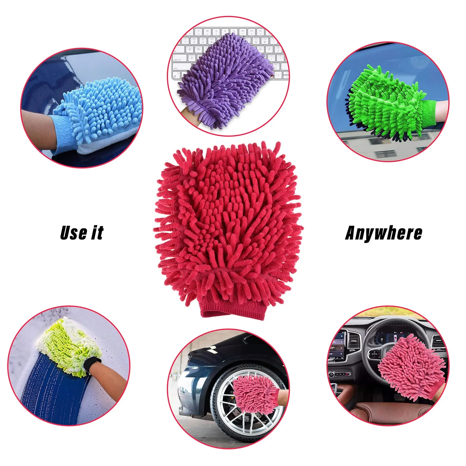 Kuber Industries Chenille Mitts|Microfiber Cleaning Gloves|Inside Waterproof Cloth Gloves|100 Gram Weighted Hand Duster|Chenille Gloves for Car|Glass|Pack of 2 (Pink & Dark)