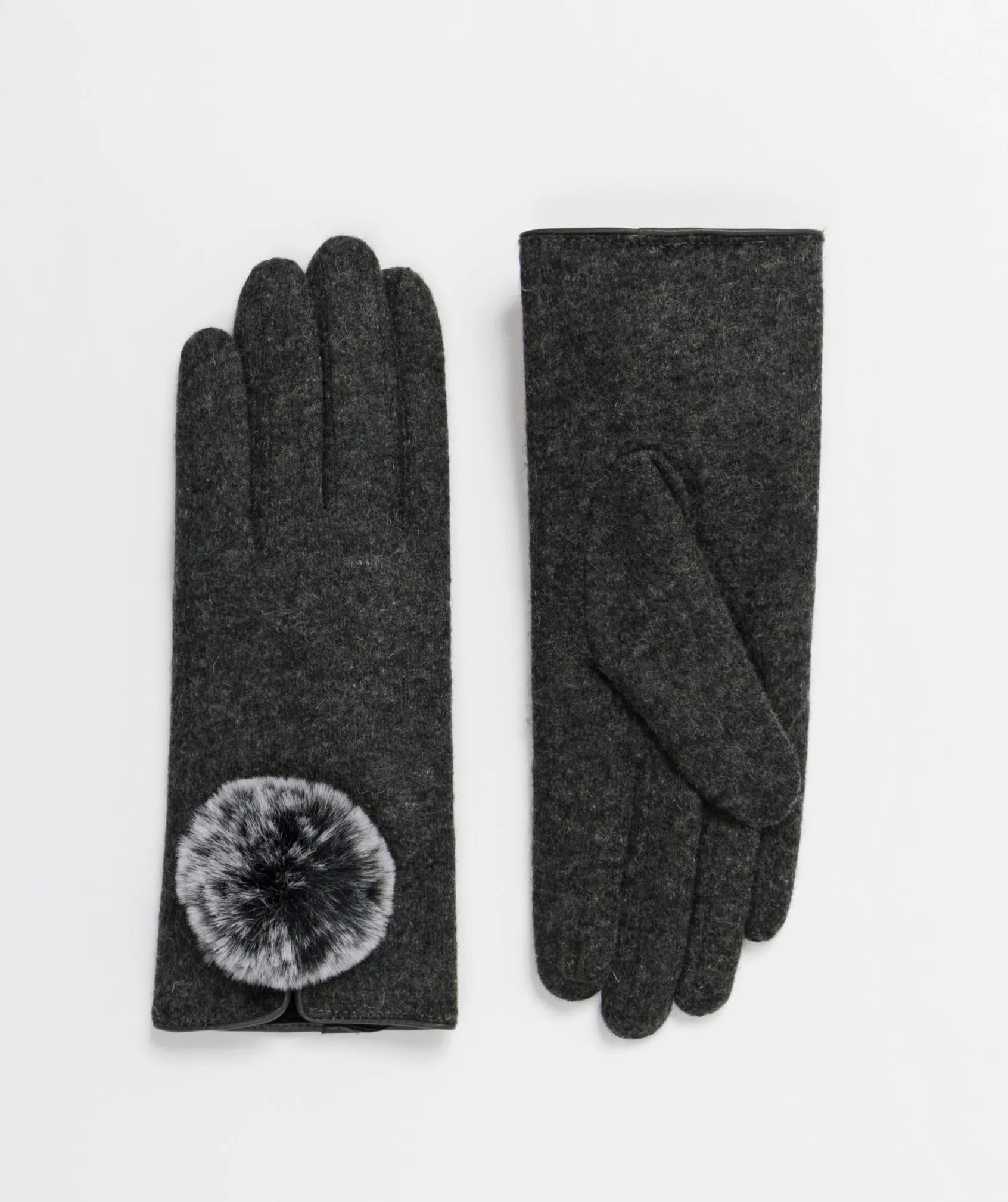 Ladies Charcoal Touchscreen Gloves with Large Pom Pom