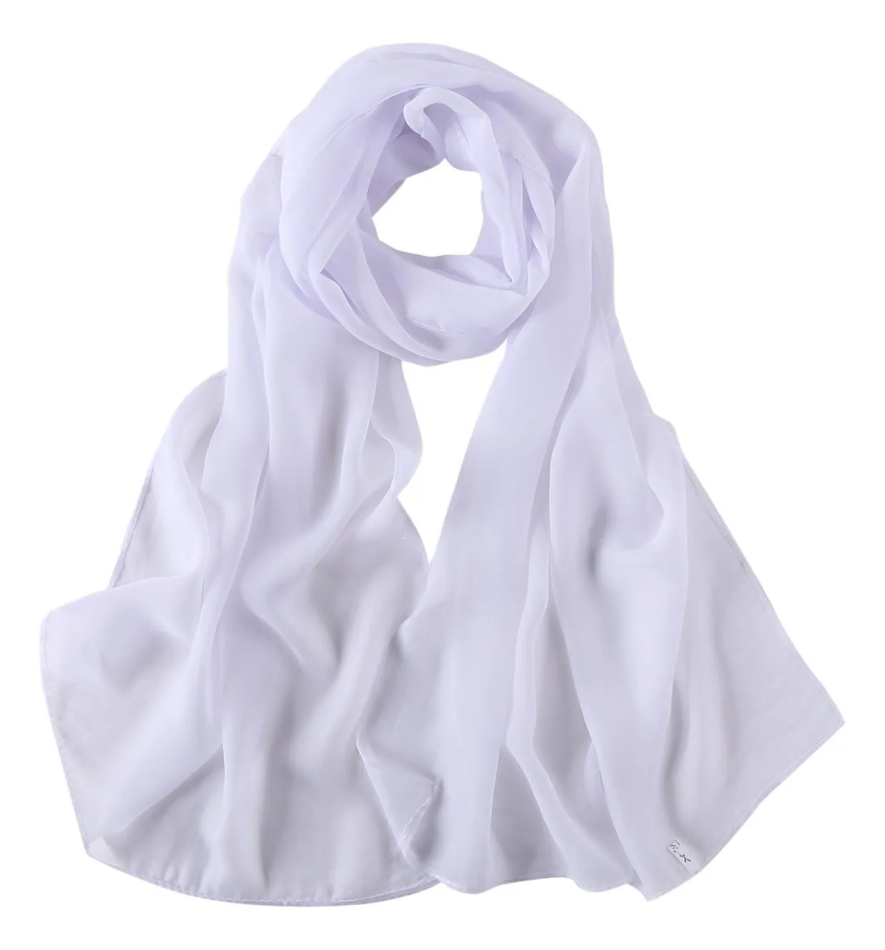 Long Chiffon Scarf Solid White Color CHL401