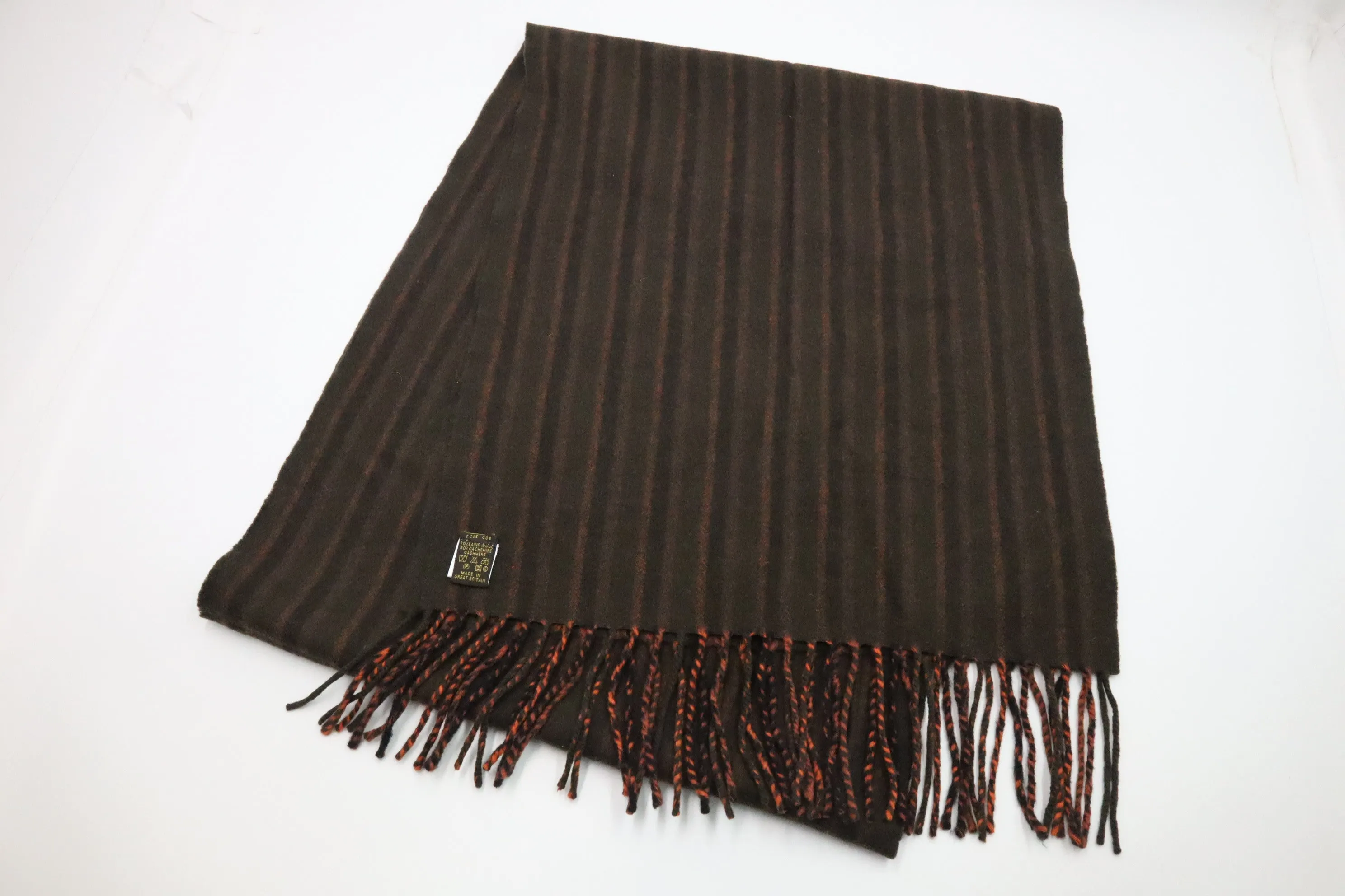 Louis Vuitton Striped Scarf in Brown and Orange Wool and Cashmere