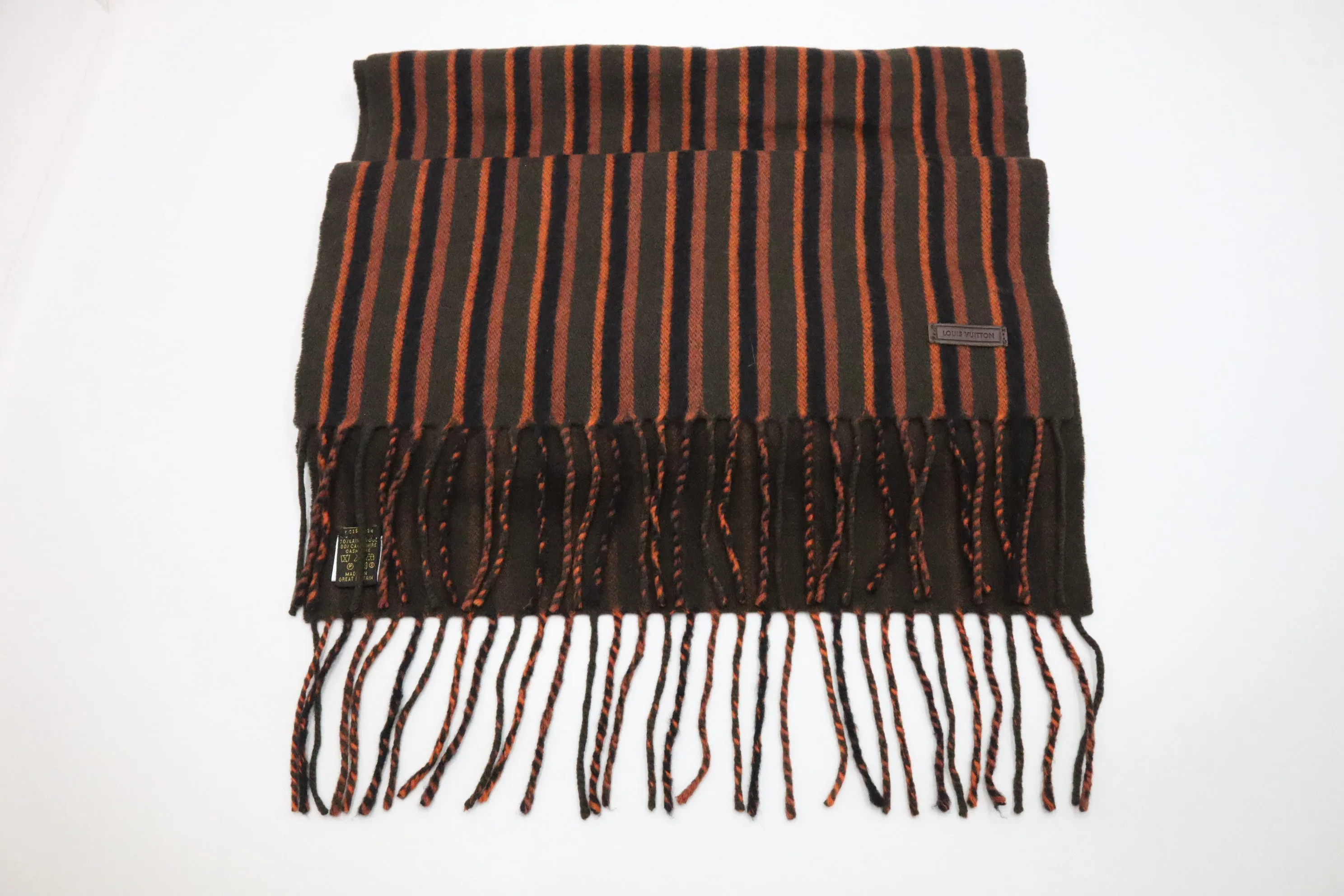 Louis Vuitton Striped Scarf in Brown and Orange Wool and Cashmere