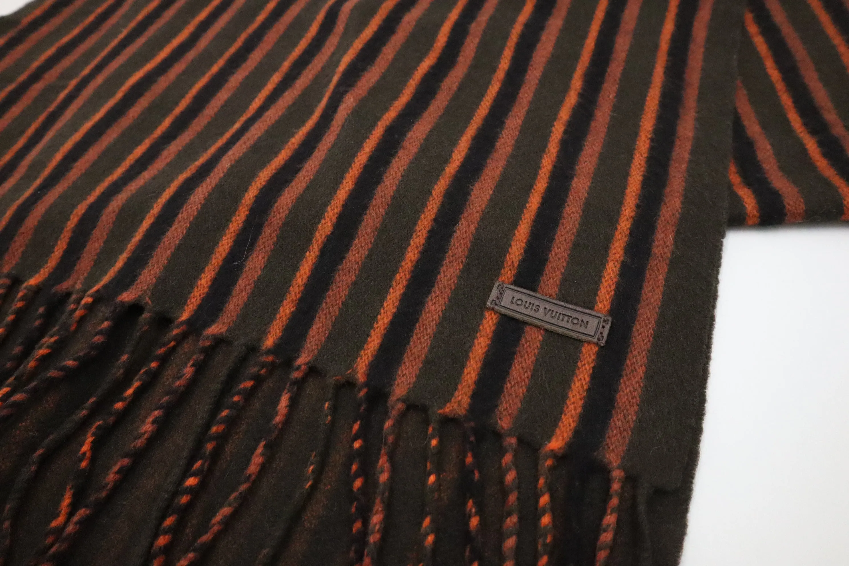 Louis Vuitton Striped Scarf in Brown and Orange Wool and Cashmere