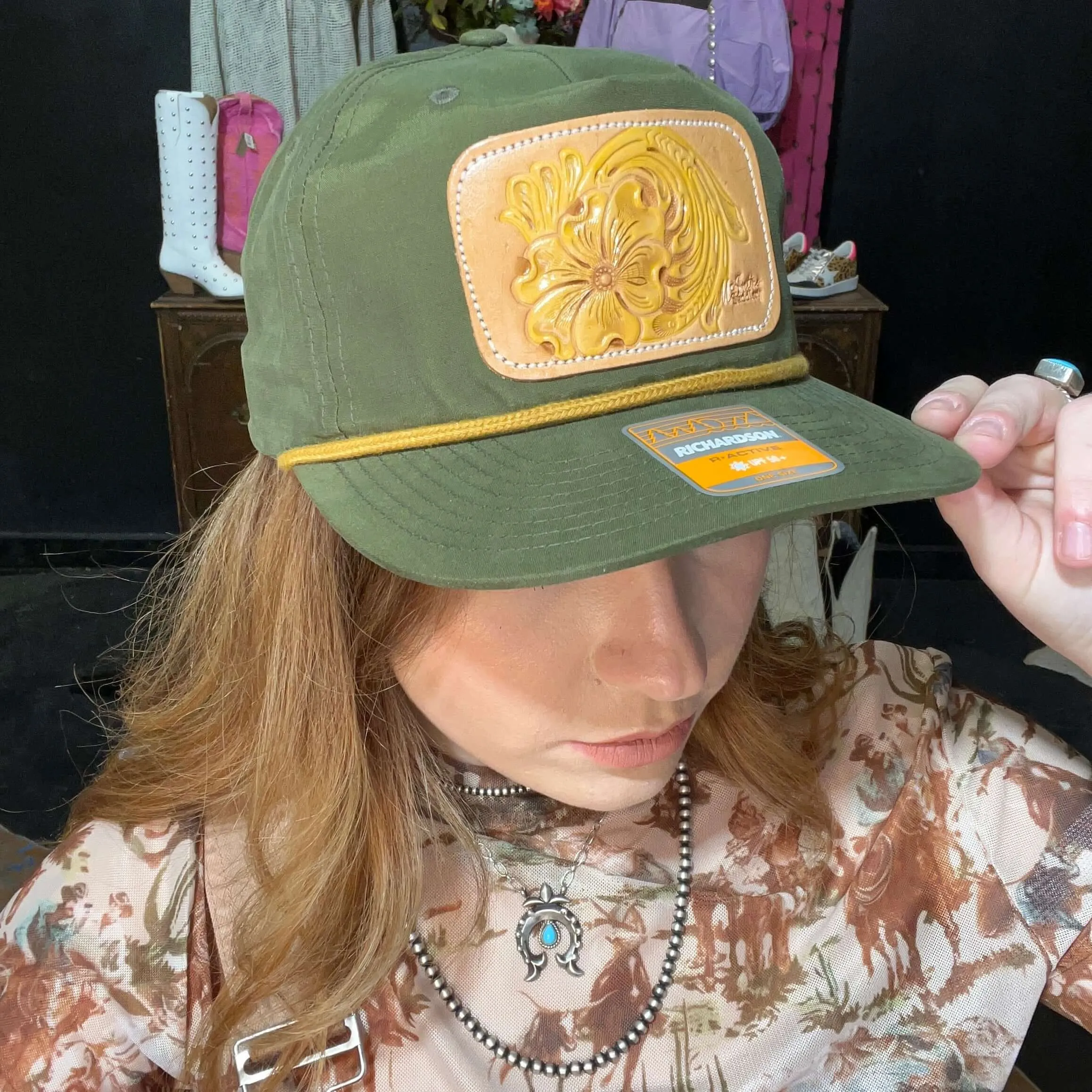 Olive Green Richardson Mustard Tooled Patch Hat