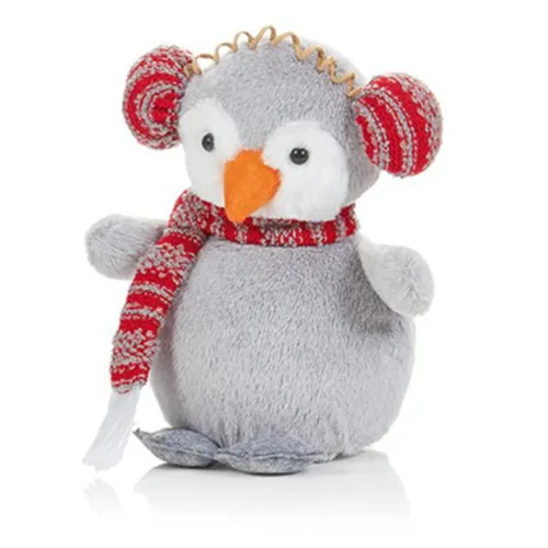 Premier 23cm Grey Sitting Plush Penguin with Red Earmuffs and Scarf