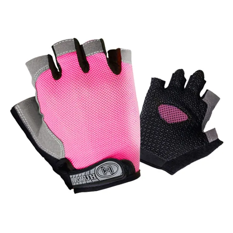 Summer Men Women Fitness Gloves Gym Weight Lifting Cycling Yoga Training Thin Breathable Antiskid Half Finger Gloves, Size:S(Pink)