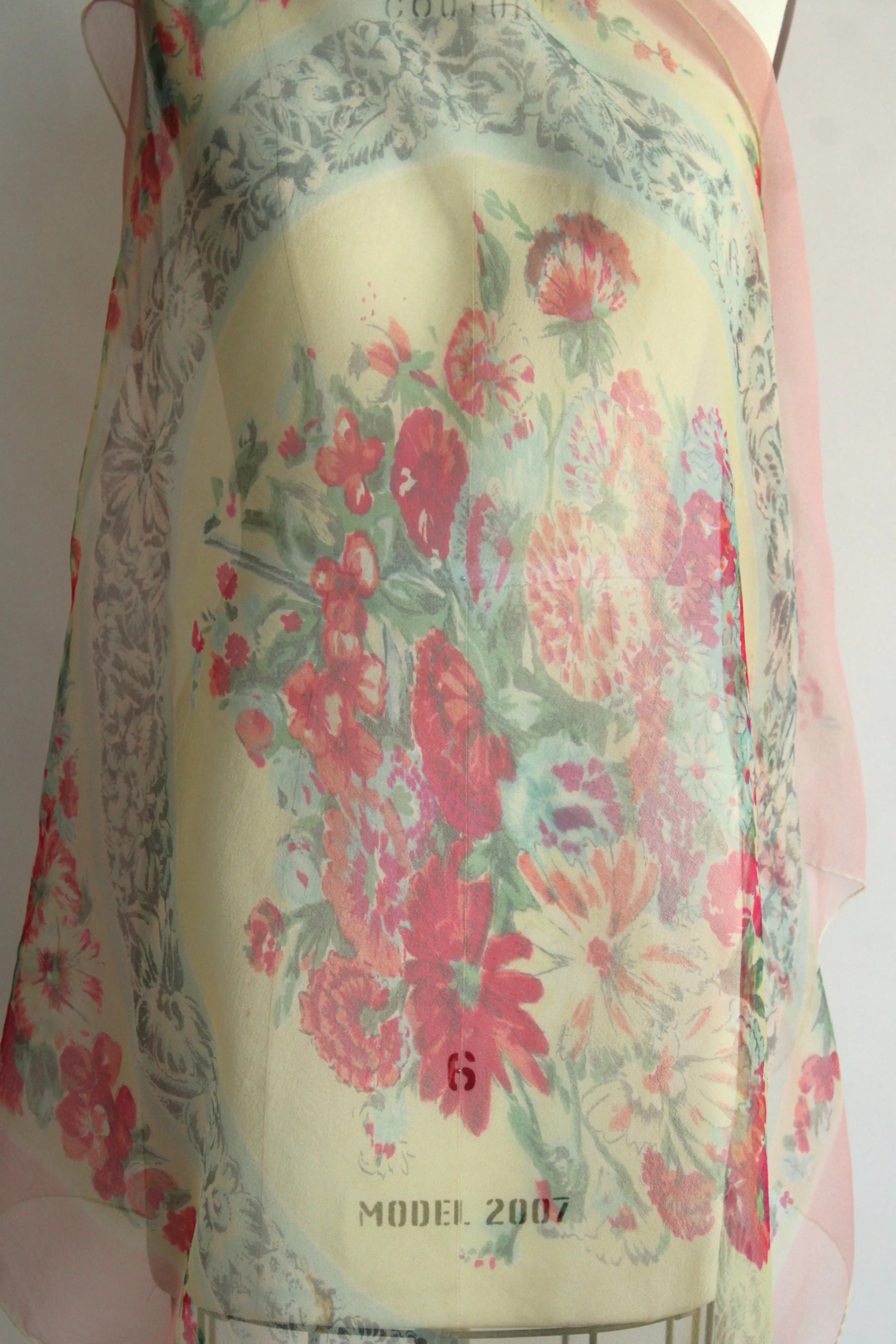 Vintage 1940s 1950s Floral Print Silk Chiffon Scarf