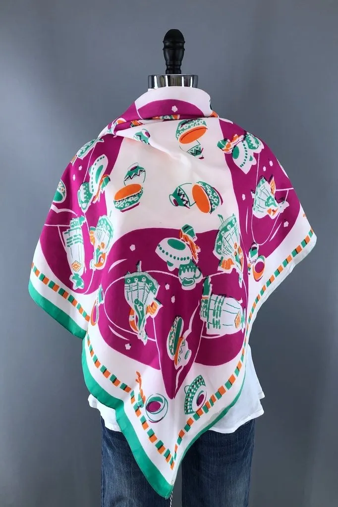 Vintage 1940s Mexican Novelty Print Scarf