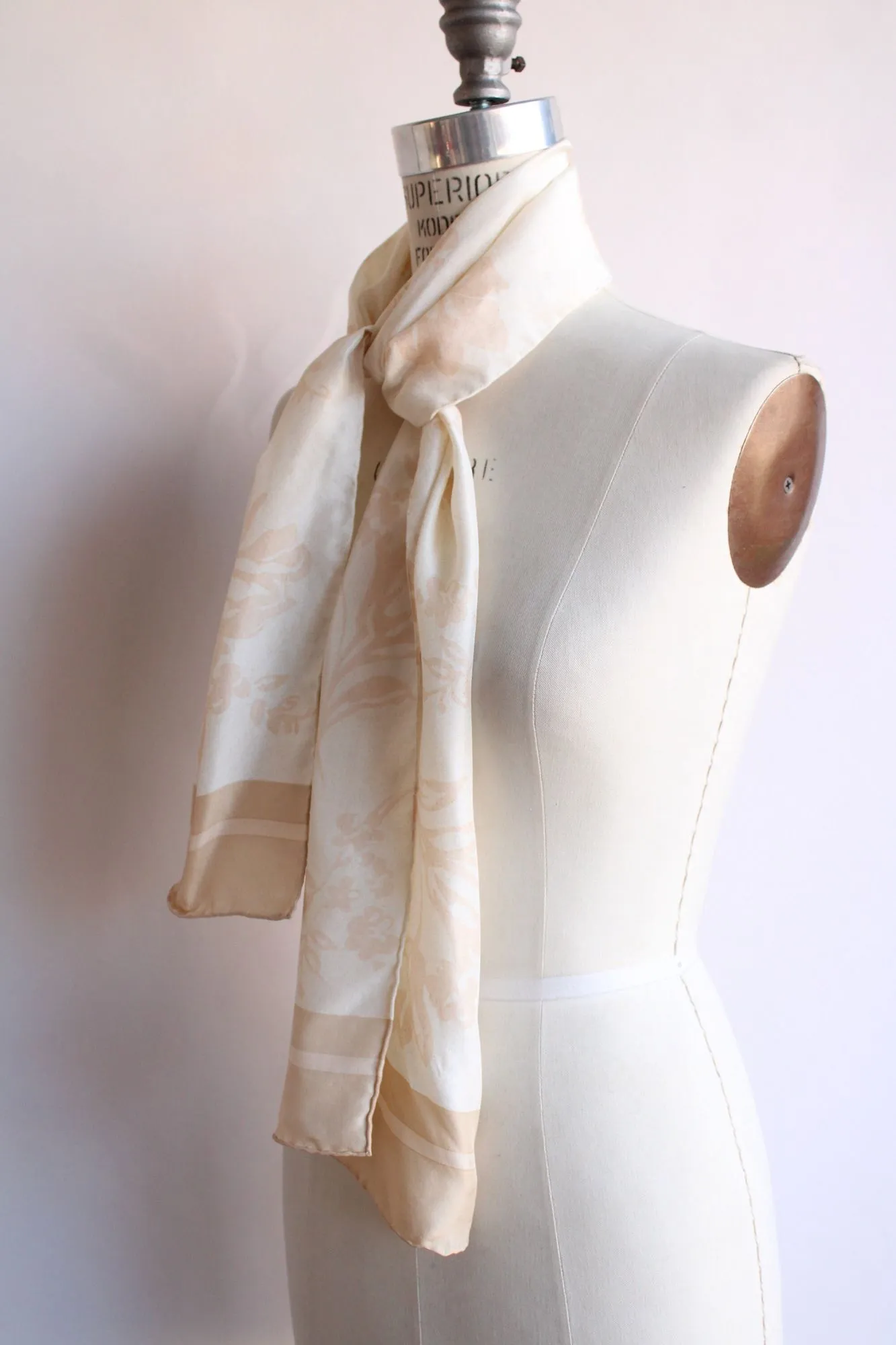 Vintage 1990s Silk Liz Claiborne Cream and Gold Scarf