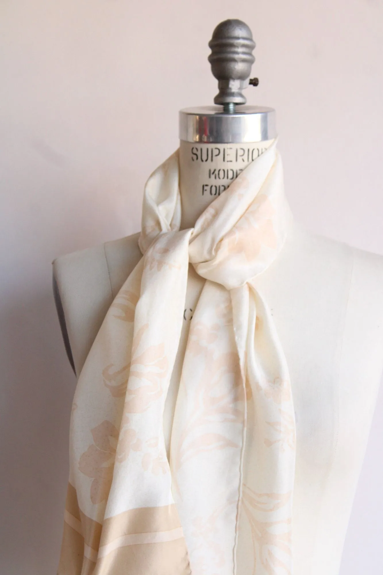 Vintage 1990s Silk Liz Claiborne Cream and Gold Scarf