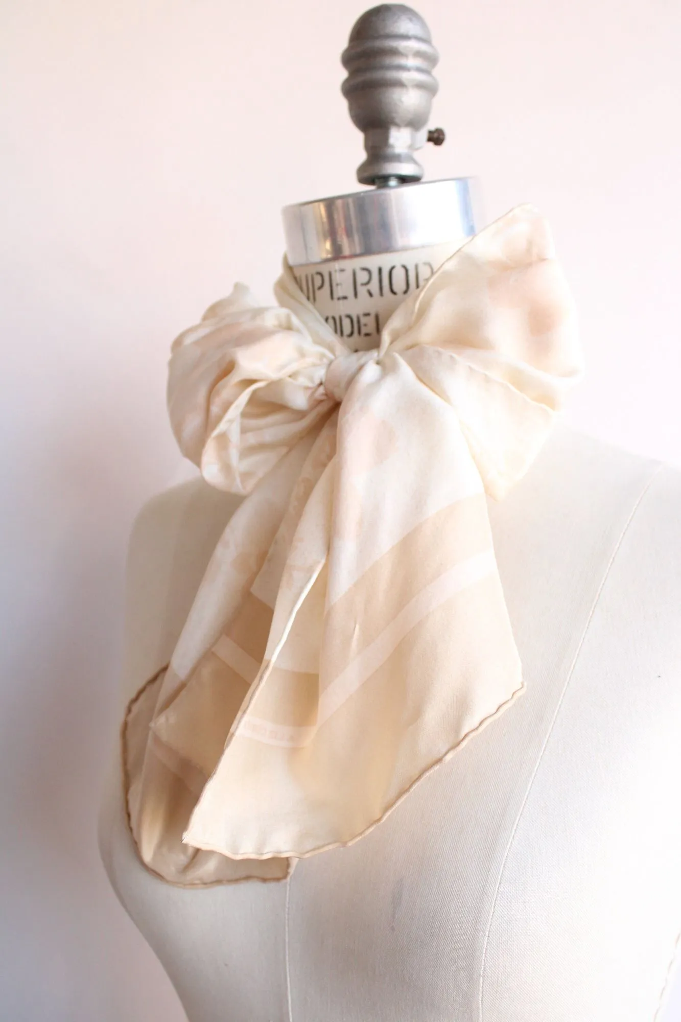 Vintage 1990s Silk Liz Claiborne Cream and Gold Scarf