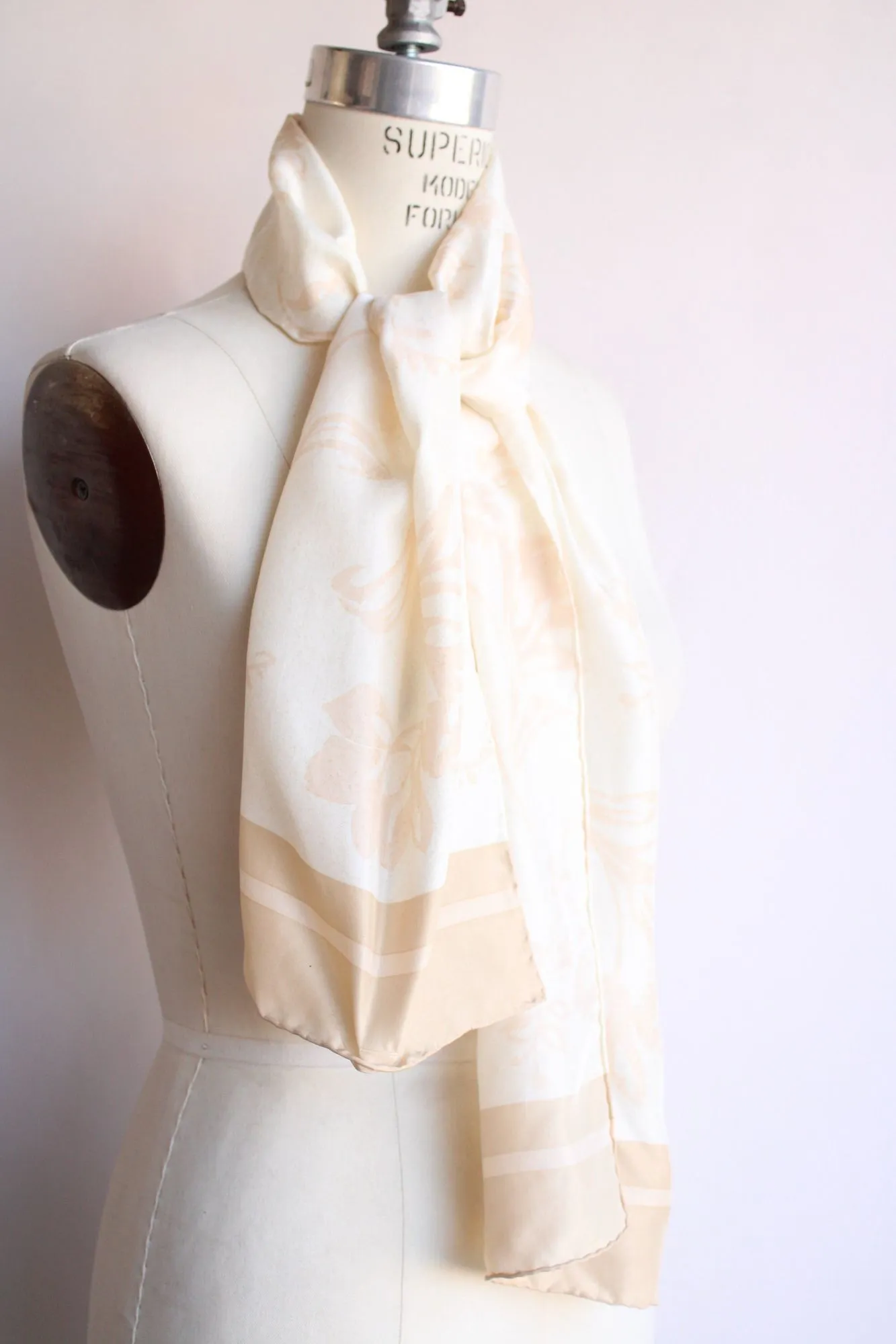 Vintage 1990s Silk Liz Claiborne Cream and Gold Scarf