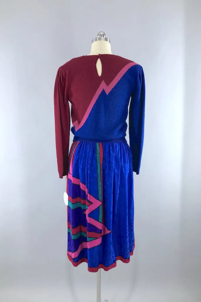 Vintage Blue Silk Sweater & Skirt Set