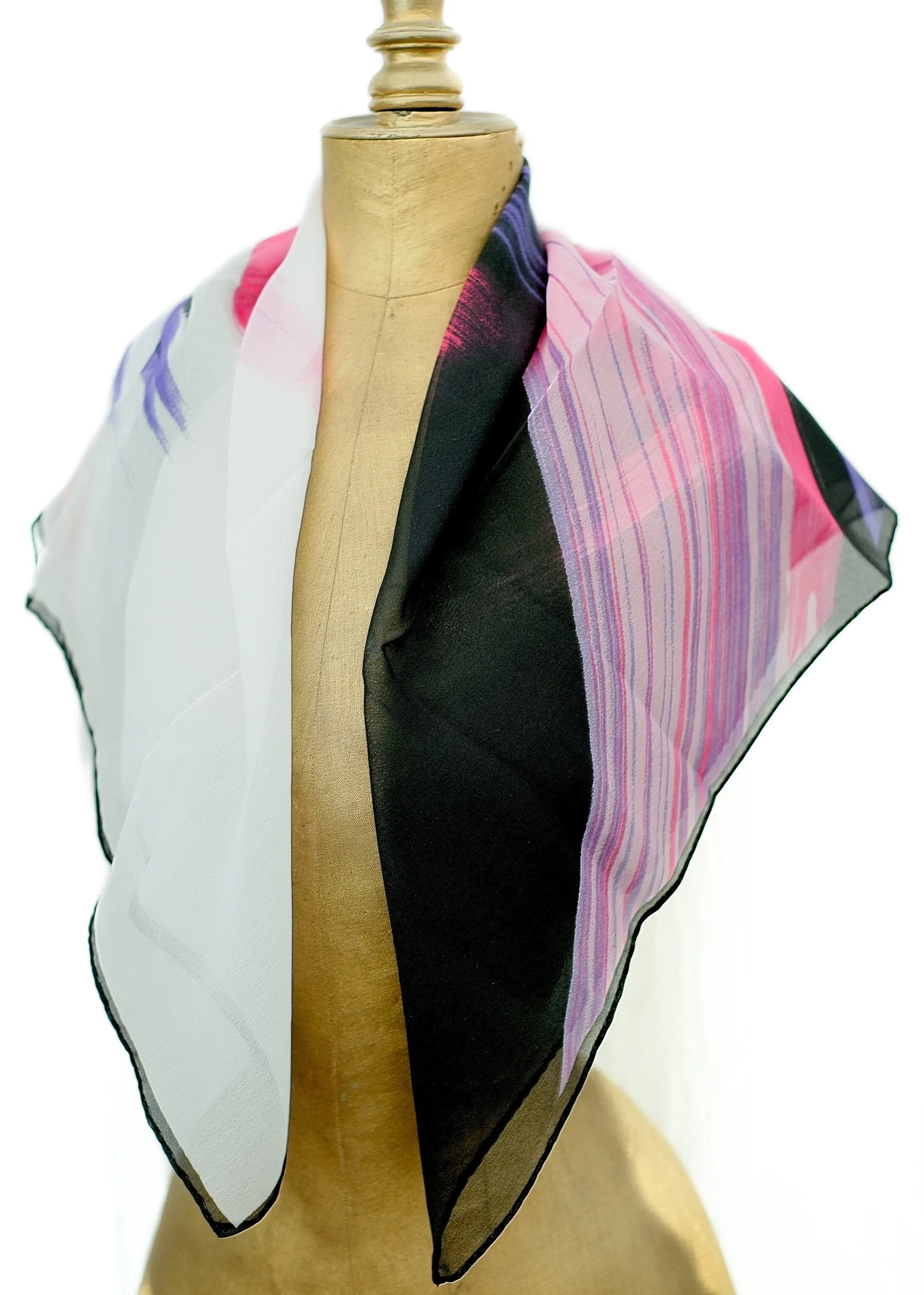 Vintage Pink, Black and White Chiffon Leonardi Scarf