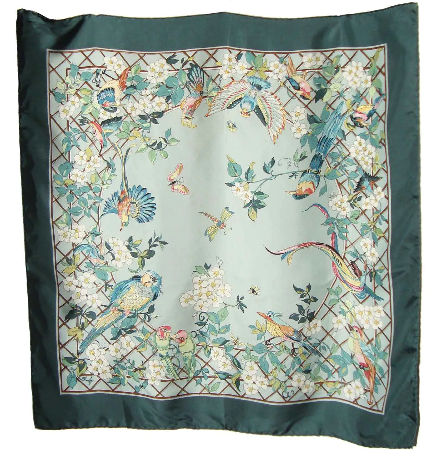 Vintage Silk Scarf Exotic Birds & Insects by Diane Voyentzie 35 x 35