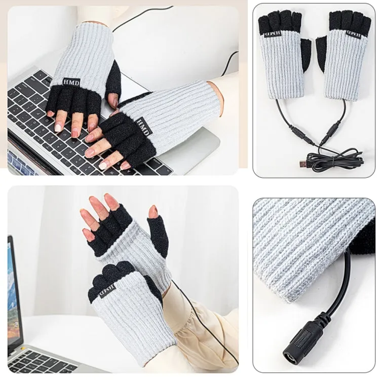 Winter USB Rechargeable Heated Half Finger Gloves, Size: Free Size(Blue)