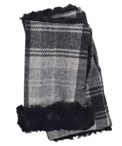 Wool Plaid Fingerless Gloves in Twilight with Assorted Faux Fur (Limited Availability)